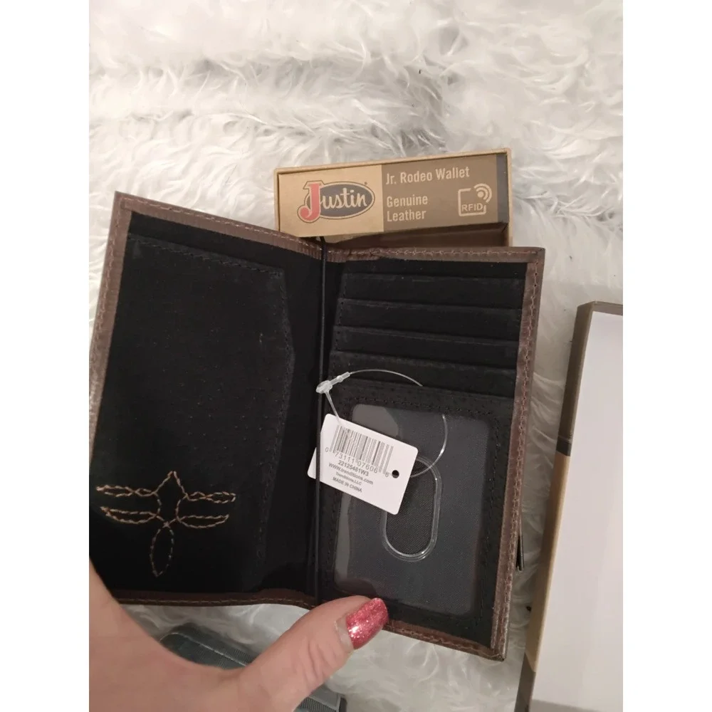 Justin Jr Rodeo Wallet Genuine Leather Brown‎ Western Stitching RFID